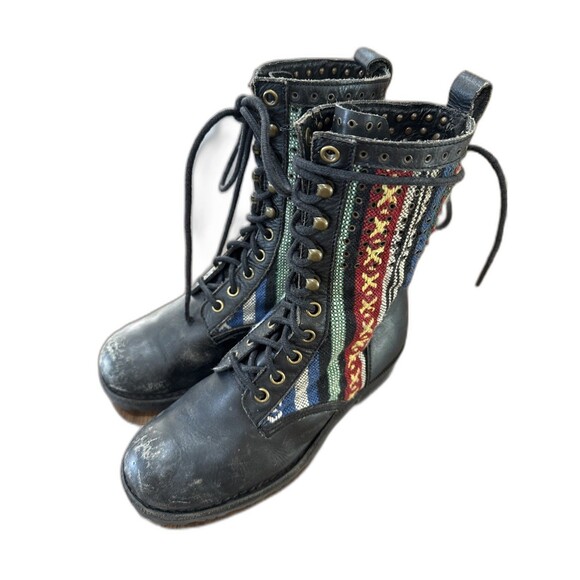 JEFFREY CAMPBELL Distressed Leather Combat Boots Aztec Foldover 2-Way Size 7 - Picture 1 of 15